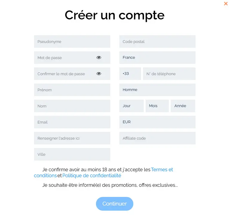 Processus d'inscription ScratchMania Casino